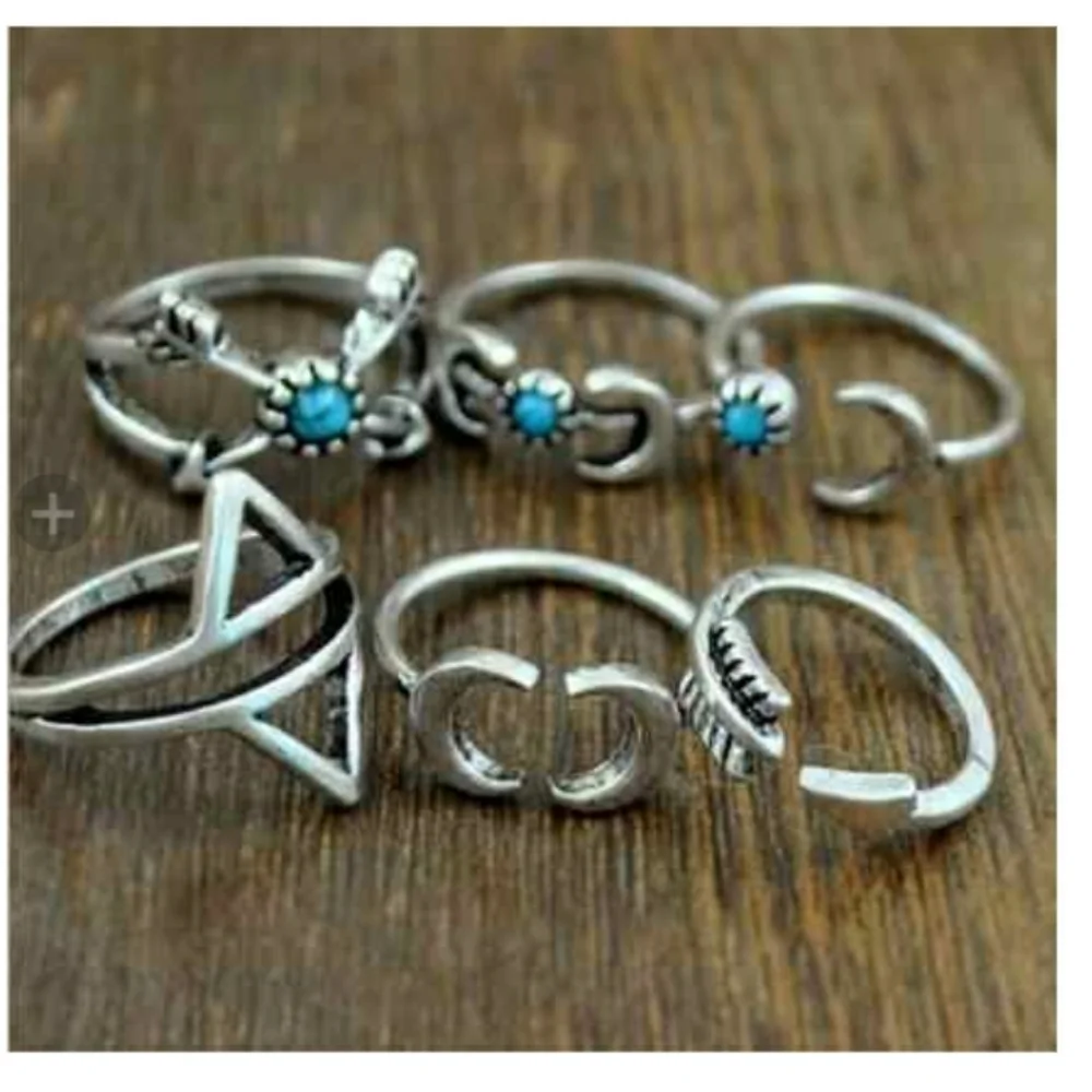 NEW 6 pc Antiqued Boho‎ Midi Arrow Moon Ring Set